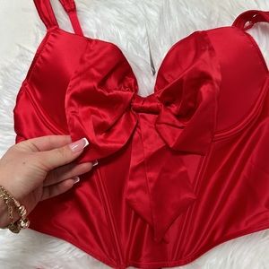 BRAND NEW ADORE ME Arianna Contour red bow bustier corset bra and panty 34C
